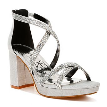 London Rag Infatuated Women's Strappy Rhinestones Block Heel Sandals