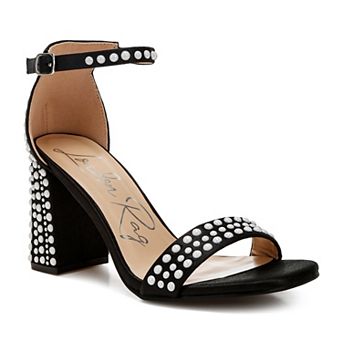 London Rag Klebba Women's Satin Pearls Embellished Block Heel Sandals