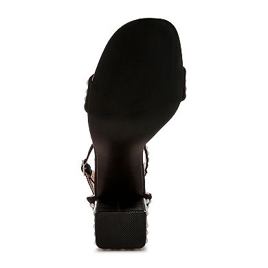 London Rag Klebba Women's Satin Pearls Embellished Block Heel Sandals