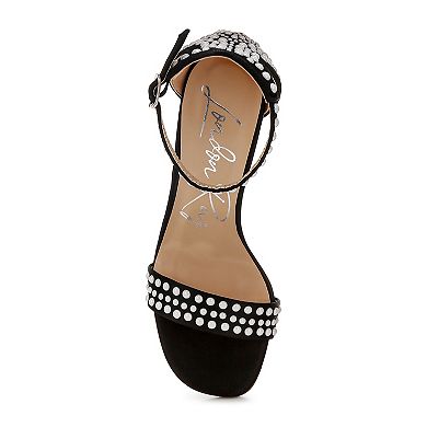 London Rag Klebba Women's Satin Pearls Embellished Block Heel Sandals