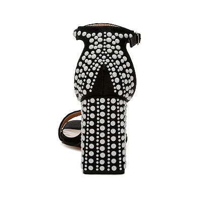 London Rag Klebba Women's Satin Pearls Embellished Block Heel Sandals