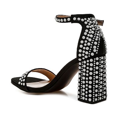 London Rag Klebba Women's Satin Pearls Embellished Block Heel Sandals
