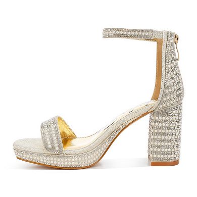 London Rag Mejuri Women's Block Heel Rhinestones & Pearl Sandals