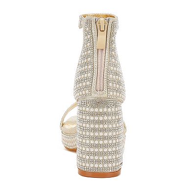 London Rag Mejuri Women's Block Heel Rhinestones & Pearl Sandals