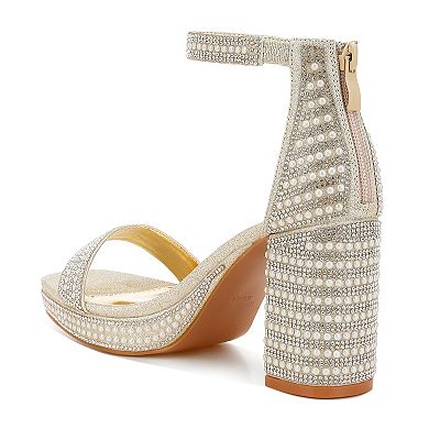 London Rag Mejuri Women's Block Heel Rhinestones & Pearl Sandals