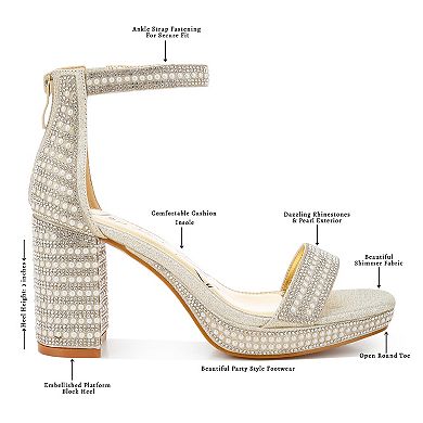 London Rag Mejuri Women's Block Heel Rhinestones & Pearl Sandals