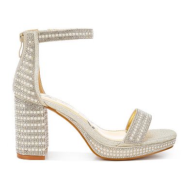 London Rag Mejuri Women's Block Heel Rhinestones & Pearl Sandals