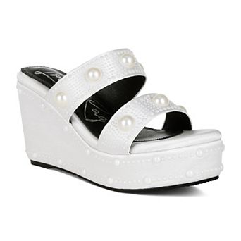 London Rag Django Women's Pearl Embellished Wedge Sandals