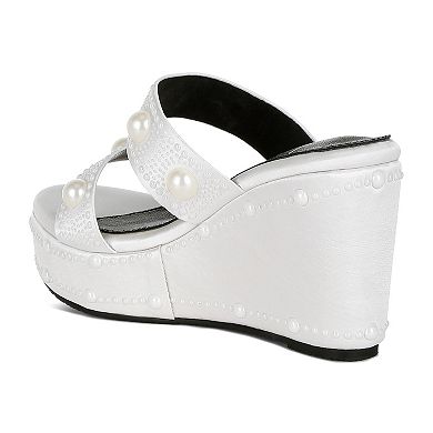 London Rag Django Women's Pearl Embellished Wedge Sandals