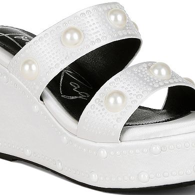 London Rag Django Women's Pearl Embellished Wedge Sandals
