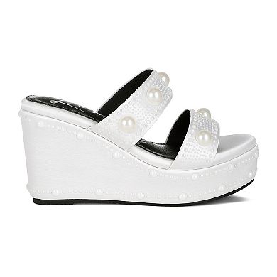London Rag Django Women's Pearl Embellished Wedge Sandals