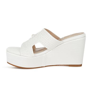 London Rag Renier Women's Satin Pearl Detail Wedge Sandals