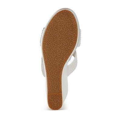 London Rag Renier Women's Satin Pearl Detail Wedge Sandals