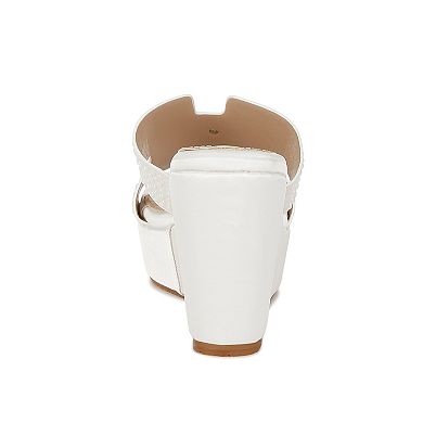 London Rag Renier Women's Satin Pearl Detail Wedge Sandals