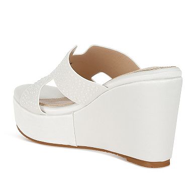 London Rag Renier Women's Satin Pearl Detail Wedge Sandals
