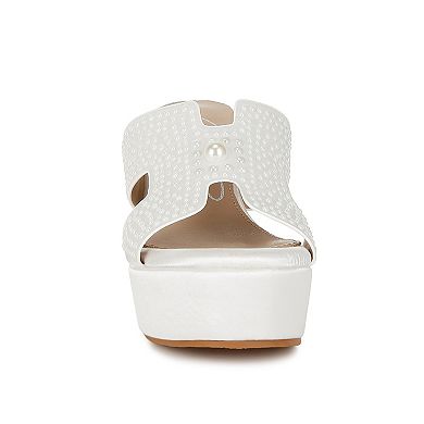London Rag Renier Women's Satin Pearl Detail Wedge Sandals