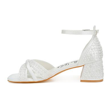 London Rag Cinnabon Women's Block Heel Pearl Embellished Sandals