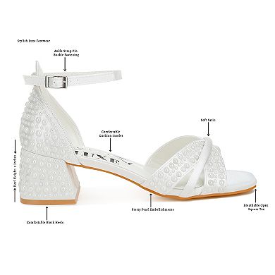 London Rag Cinnabon Women's Block Heel Pearl Embellished Sandals