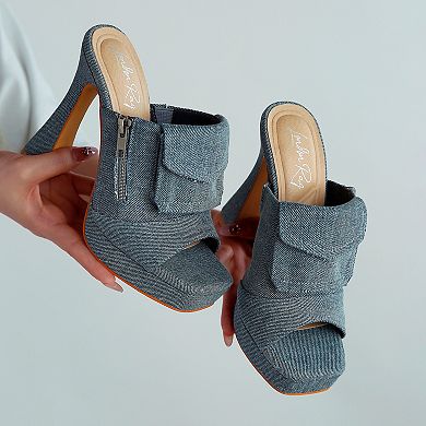 London Rag Celidih Women's Denim Pouch Detail High Heel Sandals