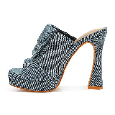 London Rag Celidih Women's Denim Pouch Detail High Heel Sandals