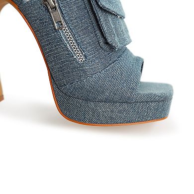 London Rag Celidih Women's Denim Pouch Detail High Heel Sandals