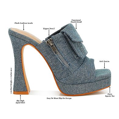London Rag Celidih Women's Denim Pouch Detail High Heel Sandals