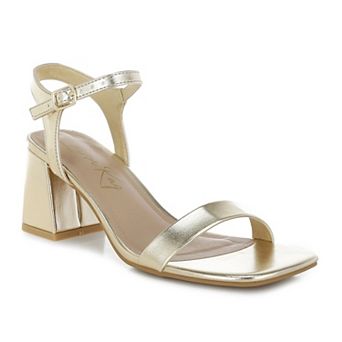 London Rag KAZARA Women's Metallic Faux Leather Block Heels