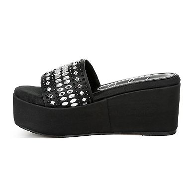 London Rag Batanga Women's Rhinestone Flatform Wedge Slide Sandals
