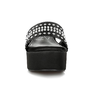 London Rag Batanga Women's Rhinestone Flatform Wedge Slide Sandals