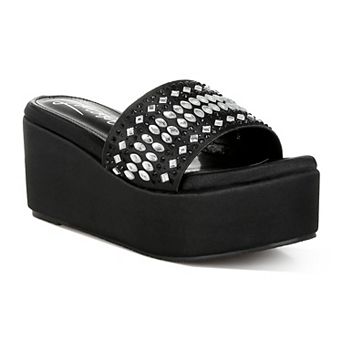 London Rag Batanga Women's Rhinestone Flatform Wedge Slide Sandals