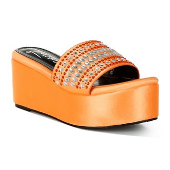 London Rag Batanga Women's Rhinestone Flatform Wedge Slide Sandals