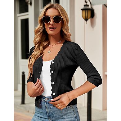 Womens Cropped Cardigan Knit Shrugs for Dresses Tops V Neck Button Down Cardigans Sweaters