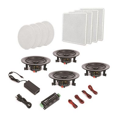 6.5" BT Flush Mount In-wall In-ceiling 2-Way Speaker System with Round/Square Grill 200W Amplifier