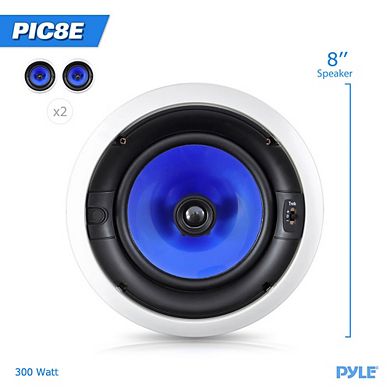Dual 8" 2-Way In-Wall Speakers 300W w/ Silk Dome Tweeter & Treble Control