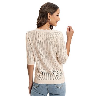 Womens Short Sleeve Knit Cardigans Button Down Lightweight Crochet Sweaters