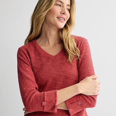 Petite Croft & Barrow® Textured Seedstitch Pullover Sweater