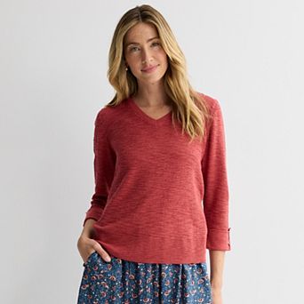 Petite Croft & Barrow® Textured Seedstitch Pullover Sweater