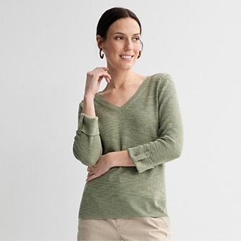 Petite Croft & Barrow® Textured Seedstitch Pullover Sweater