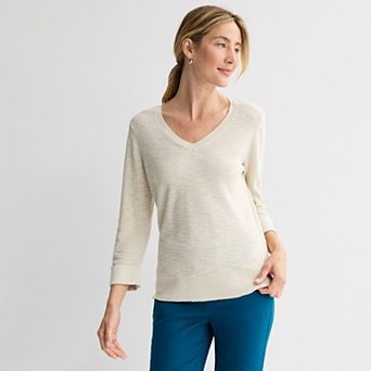 Petite Croft & Barrow® Textured Seedstitch Pullover Sweater