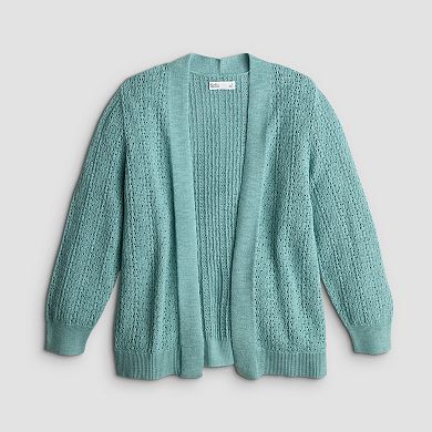 Petite Croft & Barrow® All-Over Braid Pointelle Sweater Cardigan