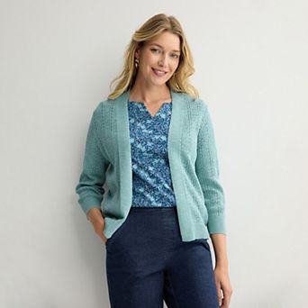 Petite Croft & Barrow® All-Over Braid Pointelle Sweater Cardigan