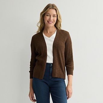 Petite Croft & Barrow® All-Over Braid Pointelle Sweater Cardigan