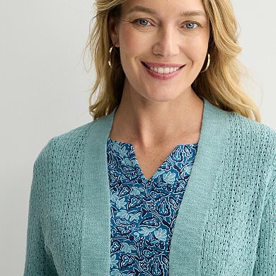 Women's Croft & Barrow® All Over Braid Pointelle Sweater Cardigan