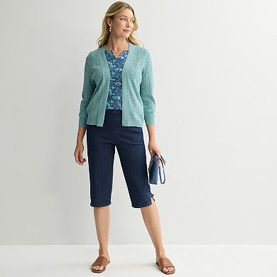 Women's Croft & Barrow® All Over Braid Pointelle Sweater Cardigan