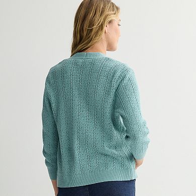 Women's Croft & Barrow® All Over Braid Pointelle Sweater Cardigan