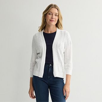 Women's Croft & Barrow® All Over Braid Pointelle Sweater Cardigan