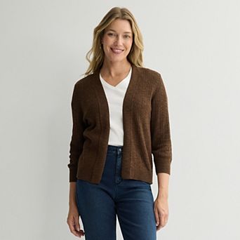 Women's Croft & Barrow® All Over Braid Pointelle Sweater Cardigan