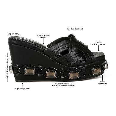 London Rag Blistronic Women's Wedge Rhinestone Sandals