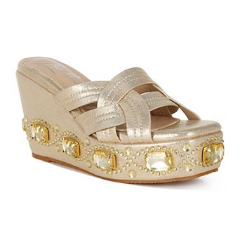 London Rag Blistronic Women's Wedge Rhinestone Sandals