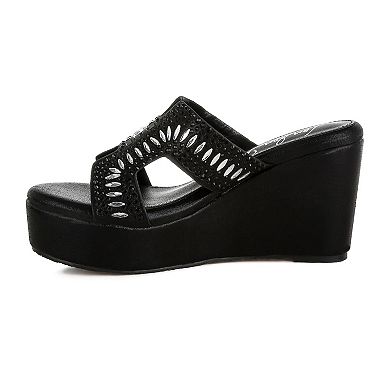 London Rag Marnier Women's Wedge Rhinestone Sandals